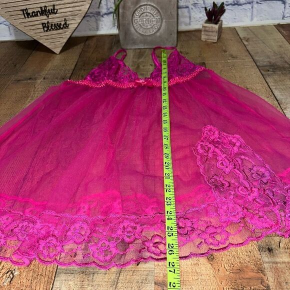Fredericks of Hollywood pink sheer lace babydoll lingerie size 1X - Picture 7 of 11